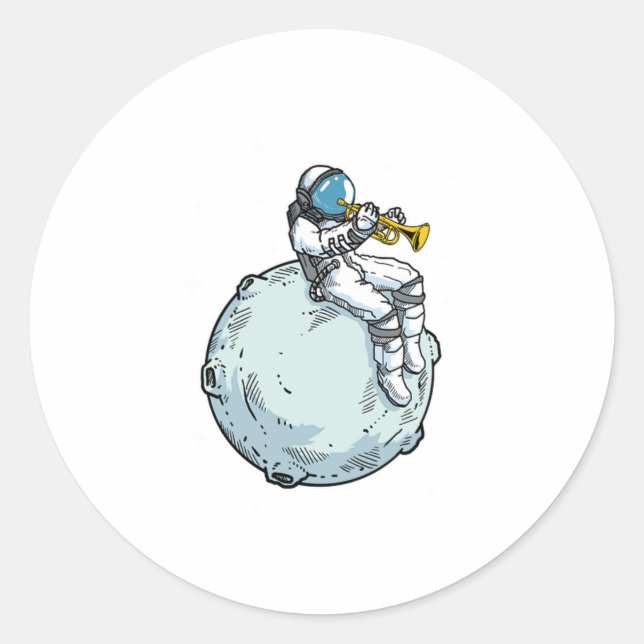 Sticker Rond Astronaut Jouer Trumpet Music Trumpet Lover Cadeau (Devant)