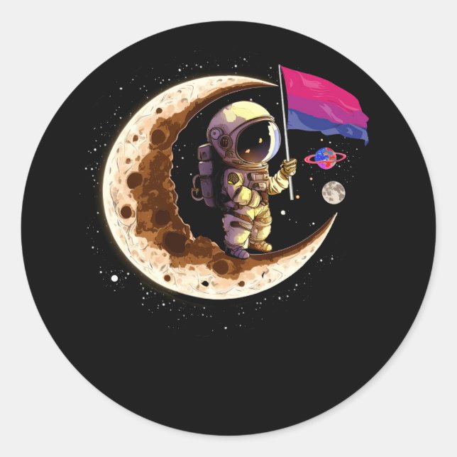 Sticker Rond Astronaut Moon Bisexual Flag Espace LGBTQ Gay prid (Devant)