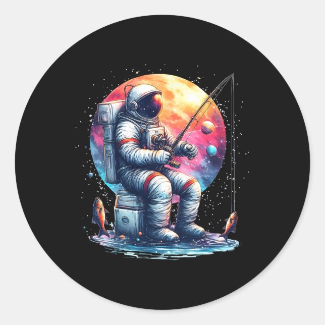 Sticker Rond Astronaut Pêche Dans L'Espace Garçons Filles Enfan (Devant)