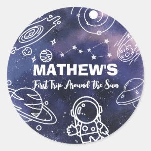 Sticker Rond Astronaut Planètes spatiales 1er anniversaire garç