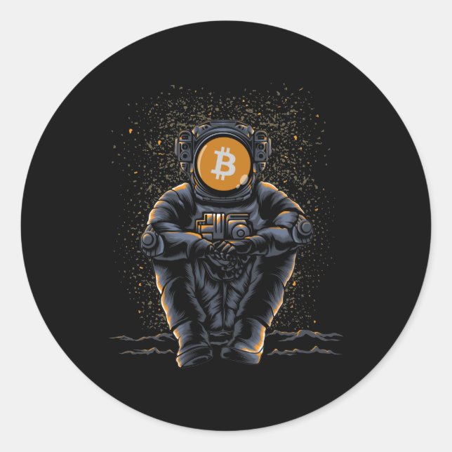 Sticker Rond Astronaut Sitting Bitcoin BTC To The Moon Crypto (Devant)
