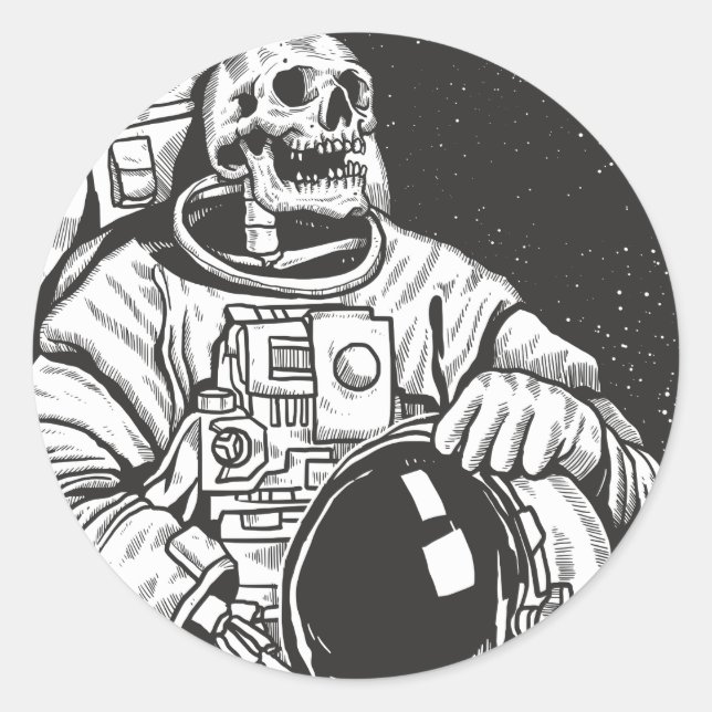Sticker Rond Astronaut Skeleton Crâne Éffrayant (Devant)