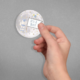 Sticker Rond Astronaut Space Baby Moon C'est un garçon !