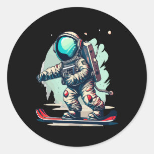 Sticker Rond Astronaut Sur Le Snowboard Amusant Astronaut Ski S