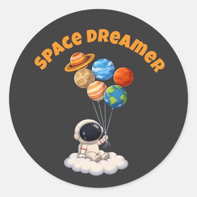 Sticker Rond Astronaut With Planet Balloons (Devant)