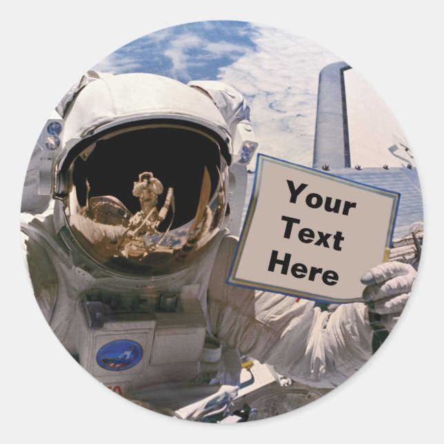Sticker Rond Astronaute de la NASA tenant un panneau - Ajouter  (Devant)