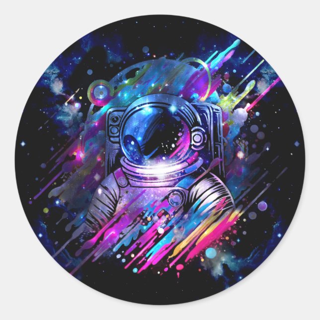 Sticker Rond Astronaute de l'espace étoilé éclaboussure de coul (Devant)