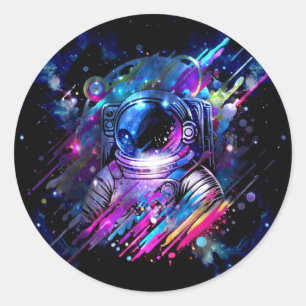 Sticker Rond Astronaute de l'espace étoilé éclaboussure de coul