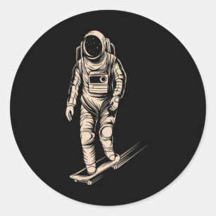 Sticker Rond Astronaute en skateboard roulant dans l'espace ska