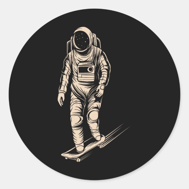 Sticker Rond Astronaute en skateboard roulant dans l'espace ska (Devant)
