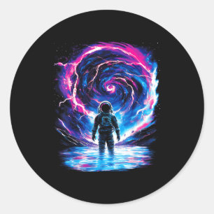 Sticker Rond Astronaute Espace Cosmique Extérieur Galaxie Scien