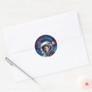 Sticker Rond Astronaute Espace Profond Ciel Planètes Photo Anni