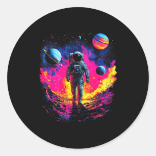 Sticker Rond Astronaute marchant dans l'explorateur d'espace ga