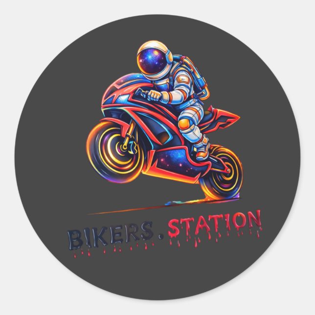 Sticker Rond Astronaute Motard  (Devant)