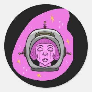 Sticker Rond Astronaute rose en pleurs