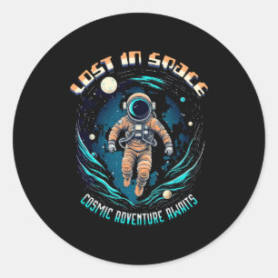 Sticker Rond Astronaute Spatial - Perdu Dans L'Espace