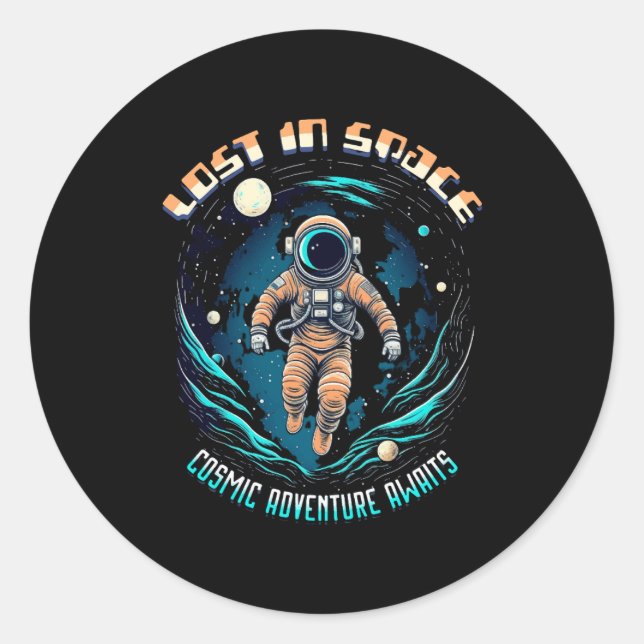 Sticker Rond Astronaute Spatial - Perdu Dans L'Espace (Devant)