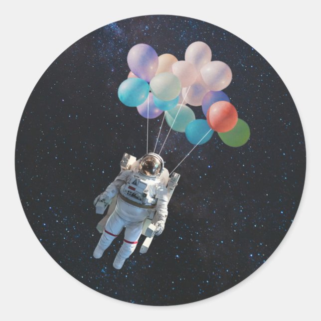 Sticker Rond Astronaute Stars & Space Colorful Balloons (Devant)