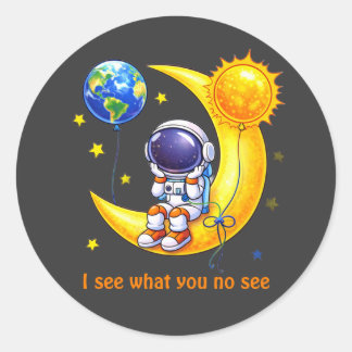 Sticker Rond Astronaute sur l'illustration d'art spatial de la 