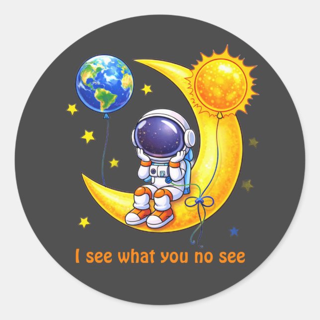 Sticker Rond Astronaute sur l'illustration d'art spatial de la  (Devant)