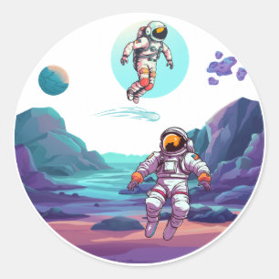 Sticker Rond Astronautes dans l'espace