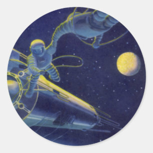 Sticker Rond Astronautes de science-fiction vintage dans l'espa