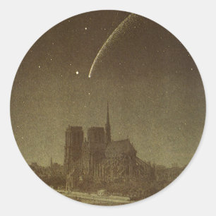 Sticker Rond Astronomie vintage, Donati Comet sur Paris en 1858