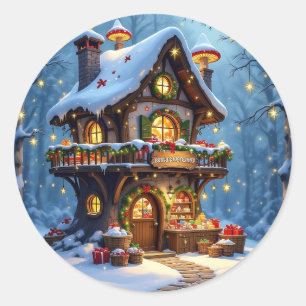 Sticker Rond Atelier de Père Noël Whimsical Noël