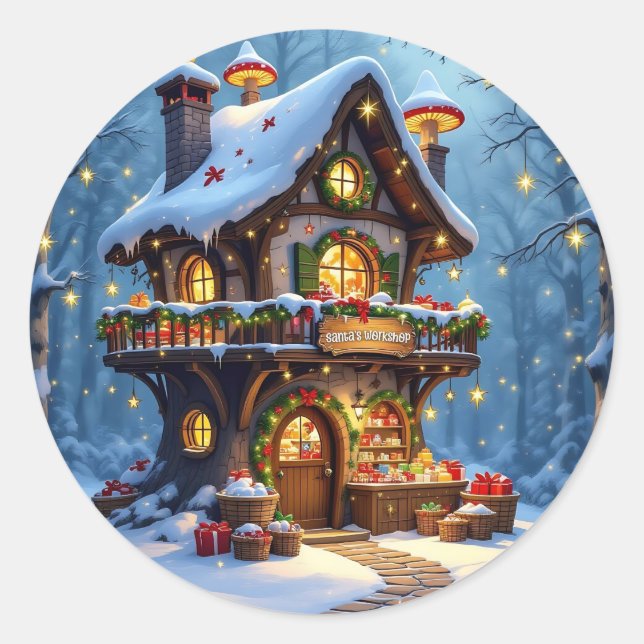 Sticker Rond Atelier de Père Noël Whimsical Noël (Devant)