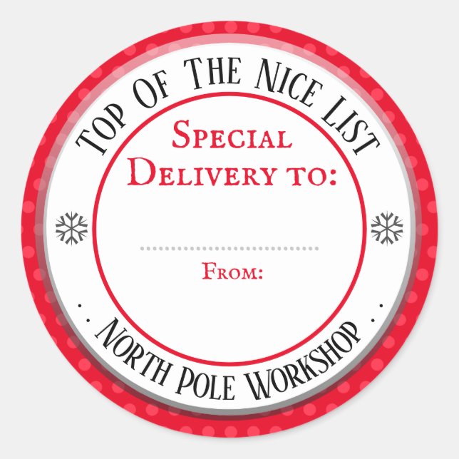 Sticker Rond Atelier du Pôle Nord de Noël Classique (Devant)