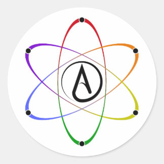 Sticker Rond Atheist Atom Symbol Rainbow Black