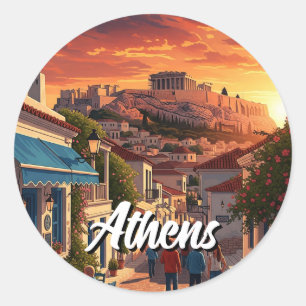 Sticker Rond Athens Plaka Grèce Travel