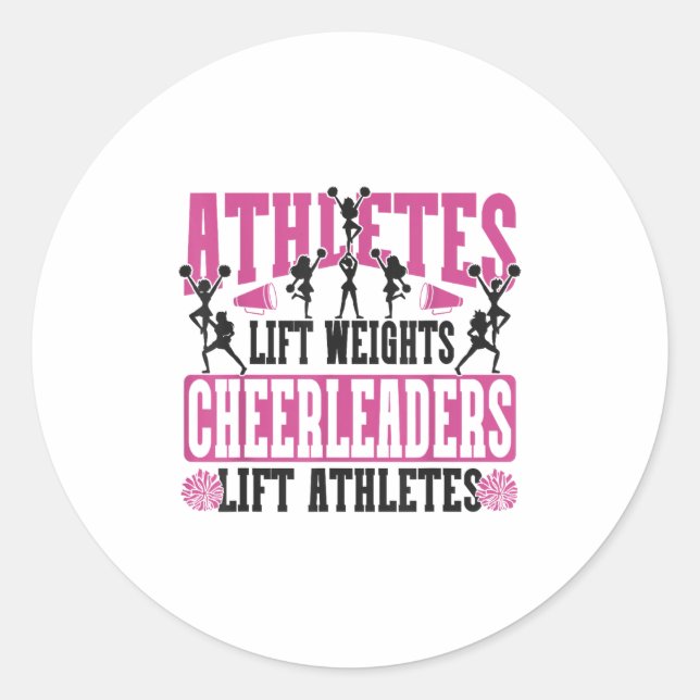 Sticker Rond Athlètes de Cheer Cheerleading Soulèvent Des Poids (Devant)
