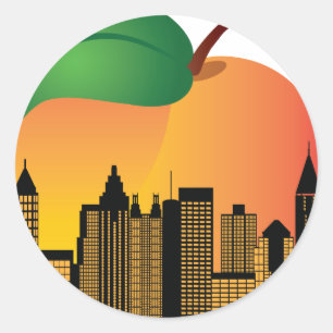 Sticker Rond Atlanta Georgia Night Skyline Inside Peach