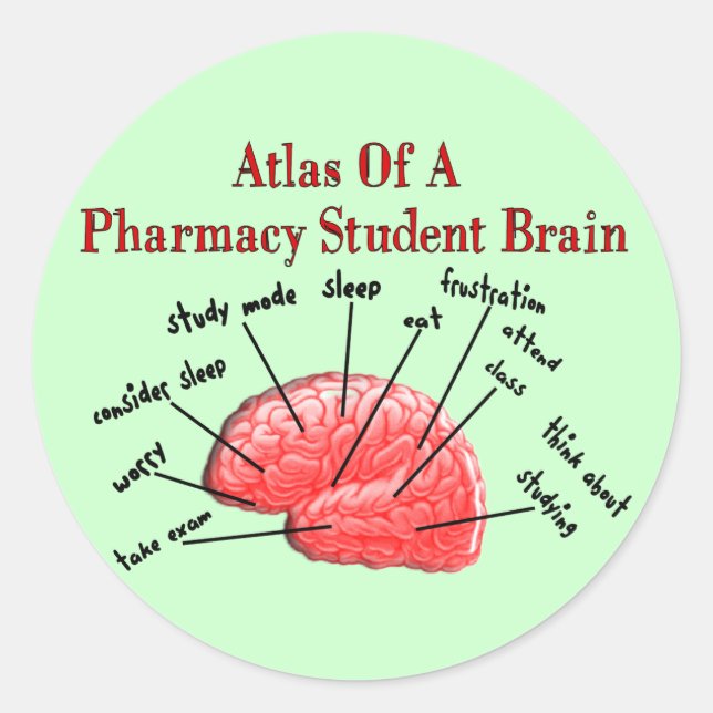 Sticker Rond Atlas d'un cerveau étudiant en pharmacie (Devant)