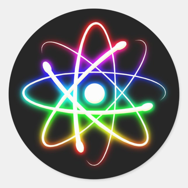 Sticker Rond Atom brillant coloré | Cadeaux Geeks (Devant)