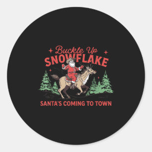 Sticker Rond Attachez-vous Flocon de neige Le Père Noël arrive