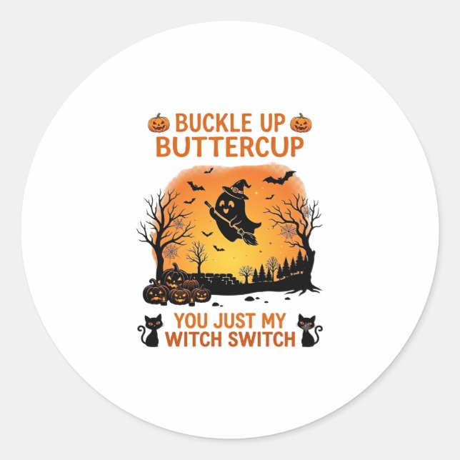Sticker Rond Attachez-vous Papillon d'Halloween Chapeau de Sorc (Devant)