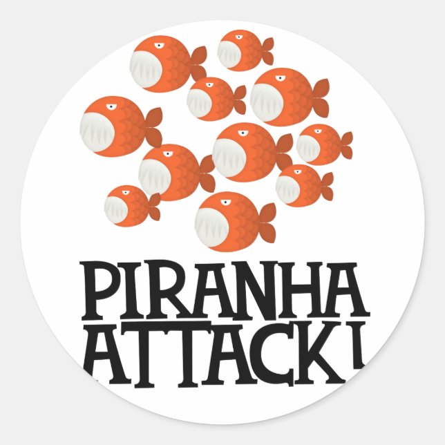 Sticker Rond attaque de piranha ! (Devant)