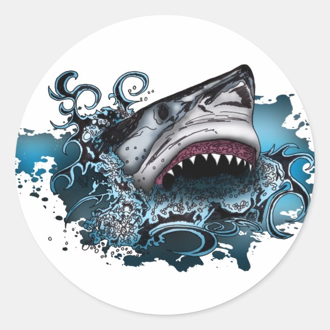 Sticker Rond Attaque de requins (Devant)