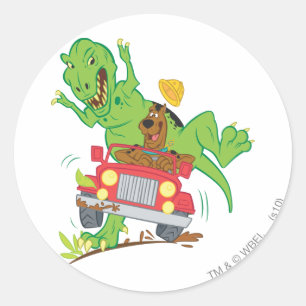 Sticker Rond Attaque Scooby Doo T-Rex