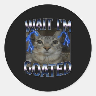 Sticker Rond Attendez, je suis un chat divin Mème de chat drôle