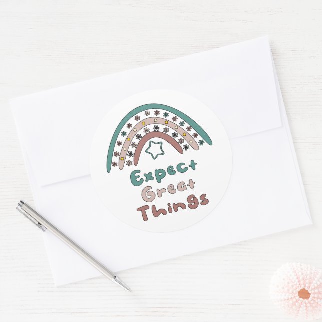 Sticker Rond Attendez-vous à de grandes choses motivation boho  (Enveloppe)