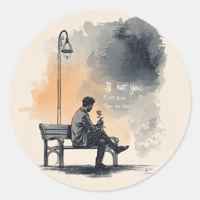 Sticker Rond Attente avec un Rose - Amour non parlé (Devant)