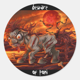 Sticker Rond attention à l'autocollant poni