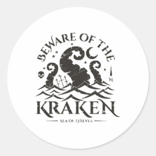 Sticker Rond Attention au Kraken