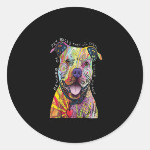 Sticker Rond attention aux chiens Pitbull, ils vous voleront le