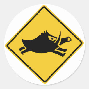 Sticker Rond Attention aux sangliers, signalisation, Japon