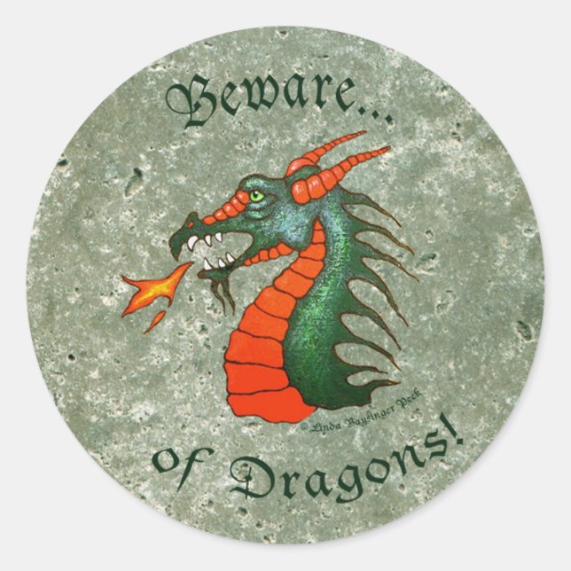 Sticker Rond Attention Dragons Pierre Vert Faux Marbre (Devant)