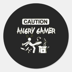 Sticker Rond Attention Gamer En Colère Ordinateur Drôle Vidéo J